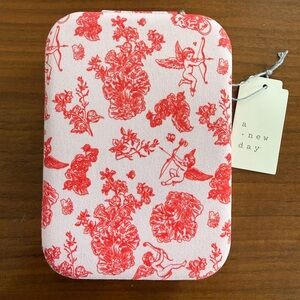 a new day Pink and Coral Cherub Toile Jewelry Travel Case
